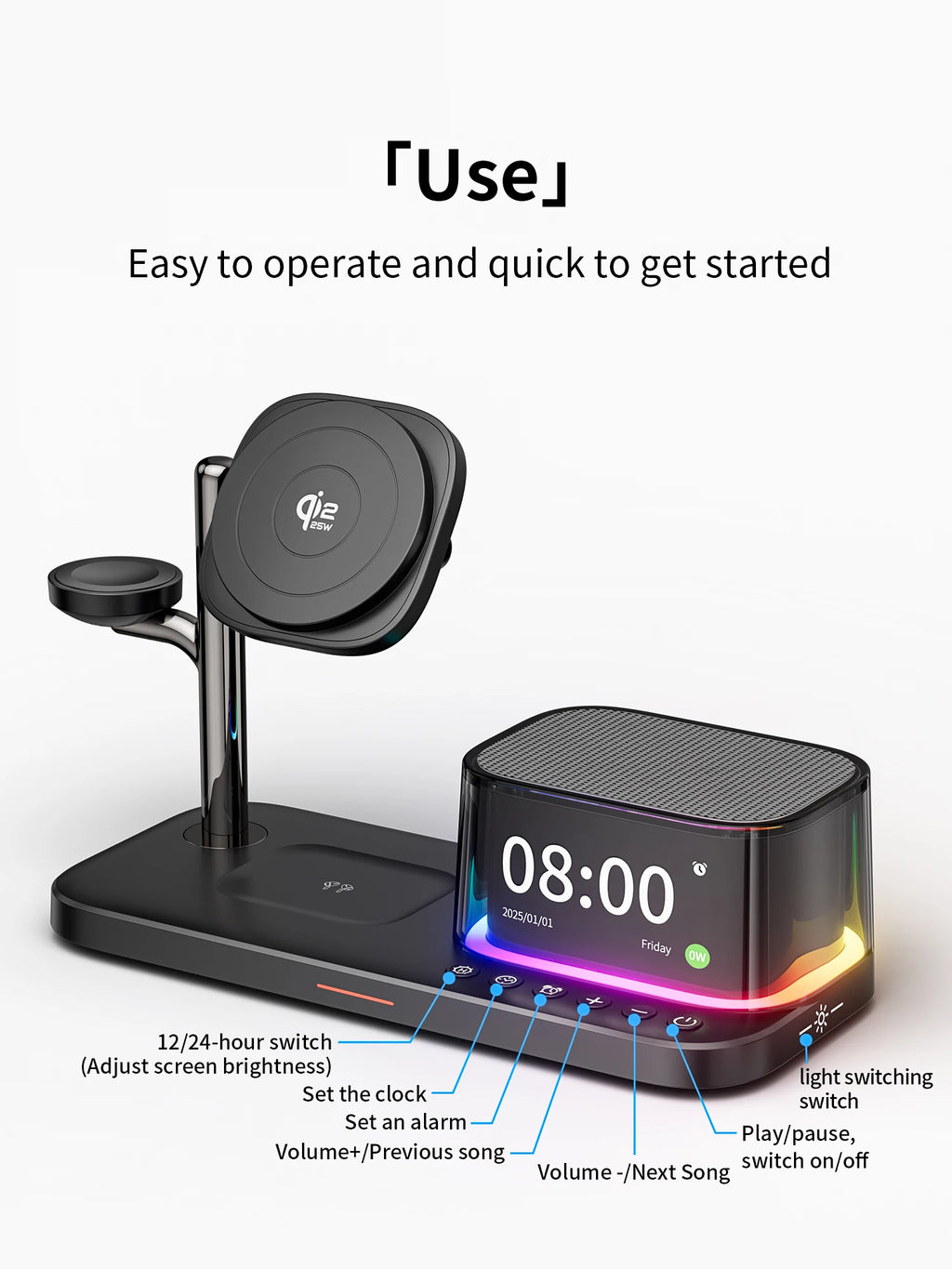 5-in-1 Magnetic Wireless Charger Stand with Speaker - 25W Qi2 Certified Tidesmit
