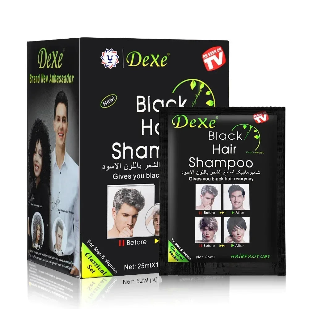 a 10 Pcs Dexe Fast Black Shampoo 5 Mins Fast Become Black Hair Dye Herb Natural Hair Care Restore Colorant Shampoo Hair Care