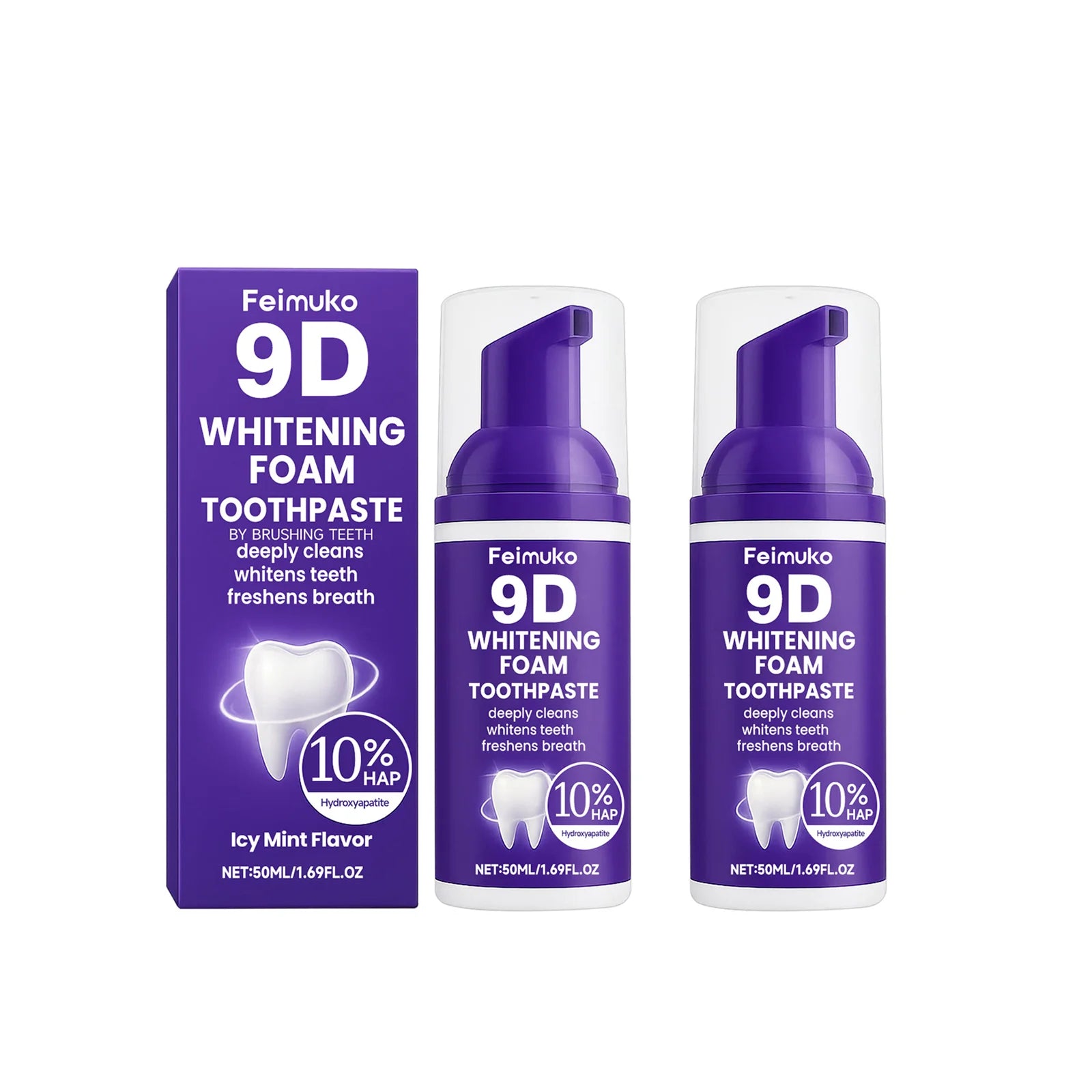 Tidesmit 9D Purple Whitening Foam Toothpaste with 10% Hydroxyapatite for fresh breath and stain removal