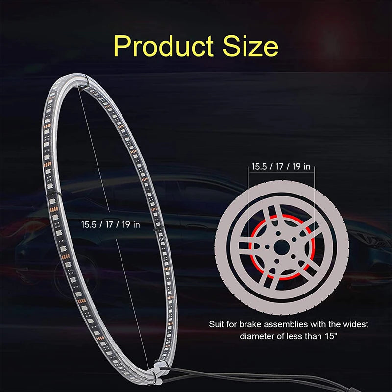 LED Car Hub Ring Light - Sound Reactive Neon Wheel Light (15.5-17 inch) Tidesmit
