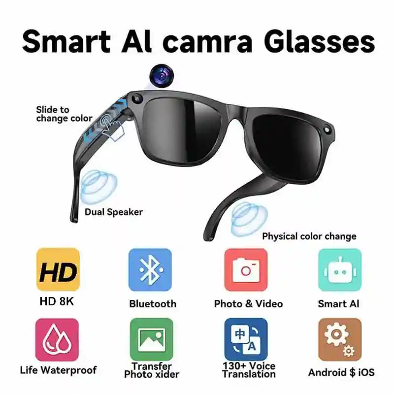 AI Smart Glasses with Spatial Audio and Integrated HD Camera Upgraded black Tidesmit