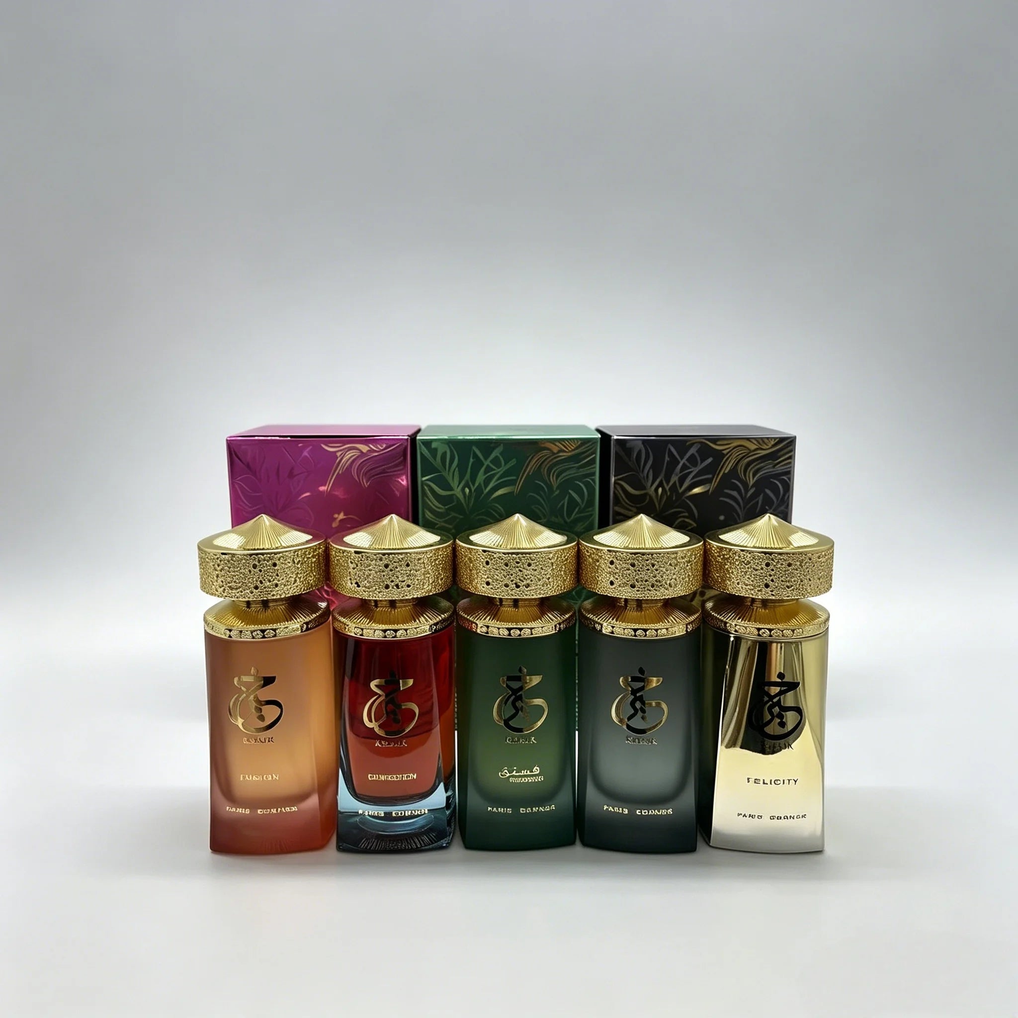 Paris Corner Intense Series EDP: 100ml premium unisex Arabian perfumes in elegant bottles with gold textured caps.