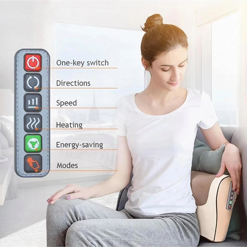 Electric Massager with Infrared Heat Deep Tissue Pillow - EU Plug Beige Massage Cushion Tidesmit
