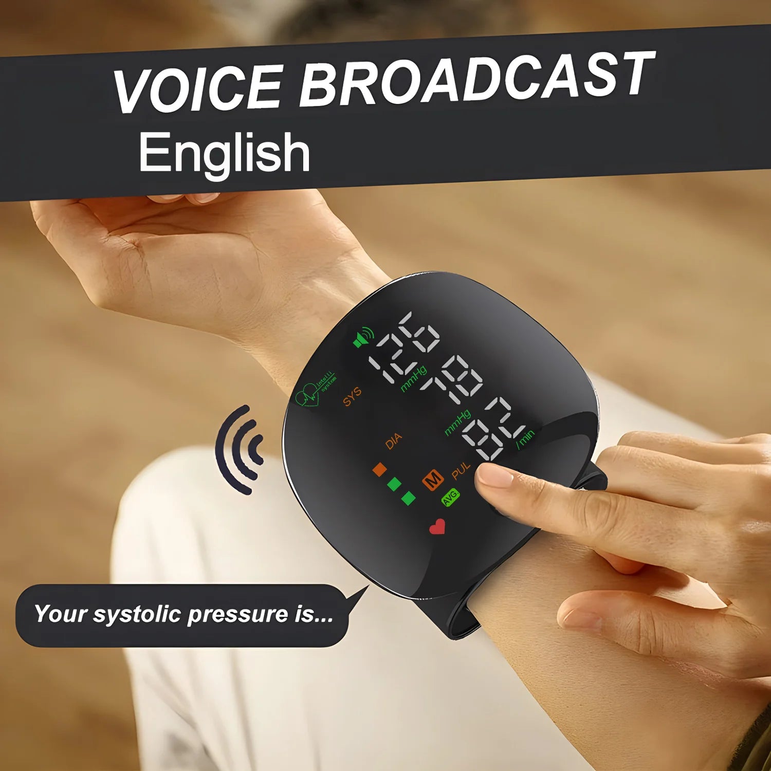 Rechargeable Wrist Blood Pressure Monitor Medical Voice Digitlal Display Health Sphygmomanometer Tonometer