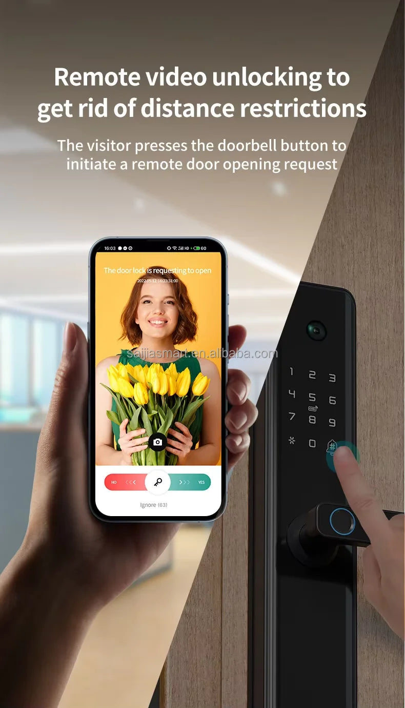 Gate Security Intelligent Combination Tuya Handle Digital Fingerprint Smart Door Locks With Camera