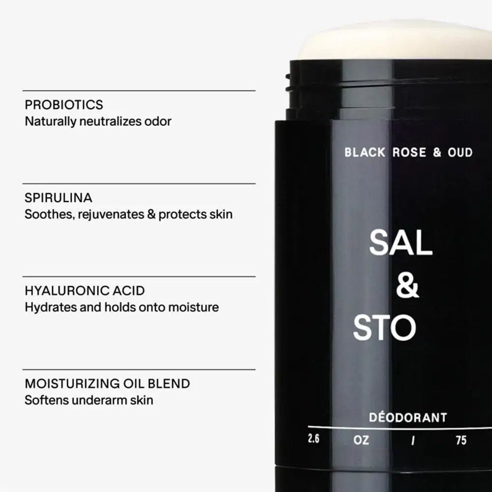 Tidesmit SALT & STONE natural plant deodorant stick with Black Rose Oud Neroli Basil scent to eliminate body odors.