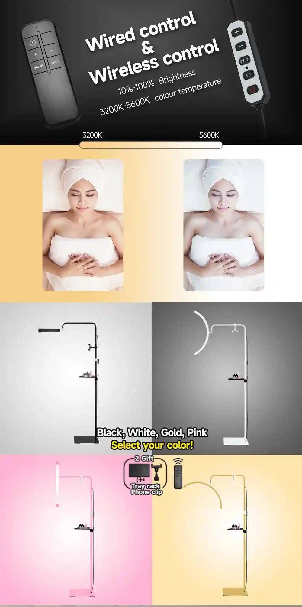 Half Moon Floor Lamp for Eyelash Extensions - Adjustable LED Salon Light Tidesmit