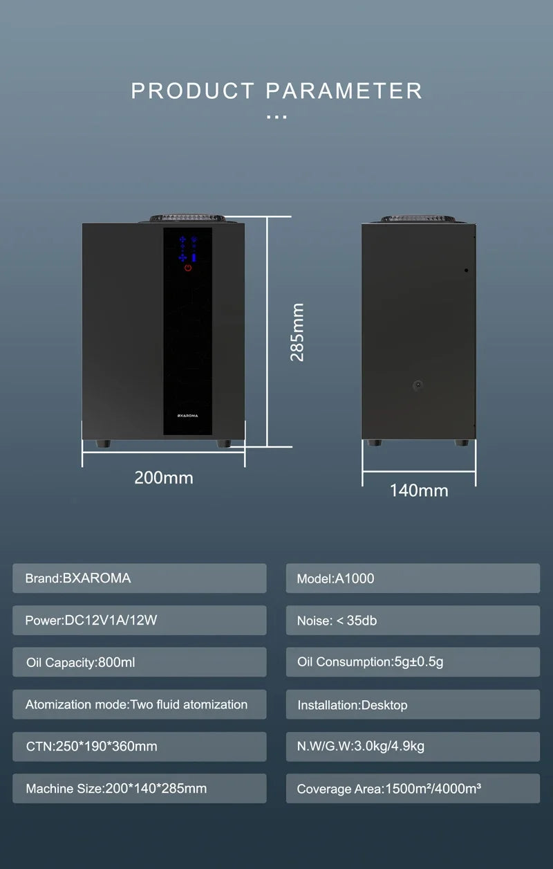 A1000 HVAC System Aroma Diffuser 800ml Oil Fragrance APP Control Waterless Essential Oil Diffusers for Hotel Scent Air Machine