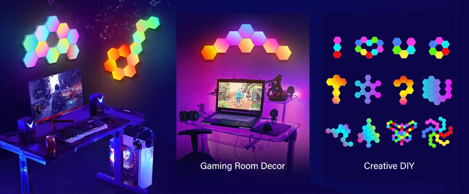 RGB Hexagonal Smart Wall Lamp - Modular Music Sync LED Lighting Kit Tidesmit