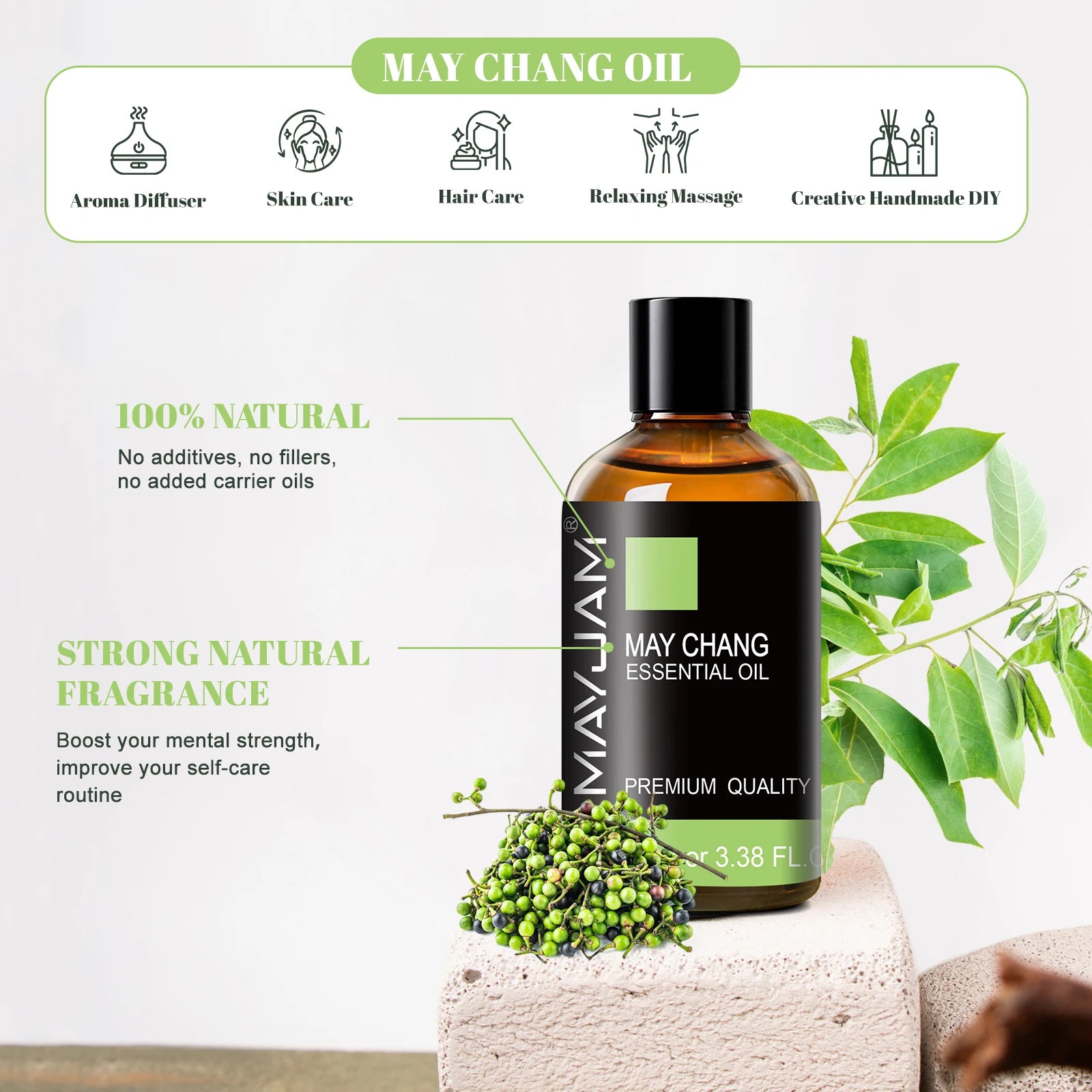 MAYJAM 100ml Pure Natural Essential Oil May Chang Sandalwood Lavender Vanilla Oregano Eucalyptus Oil for Humidifier Diffuser