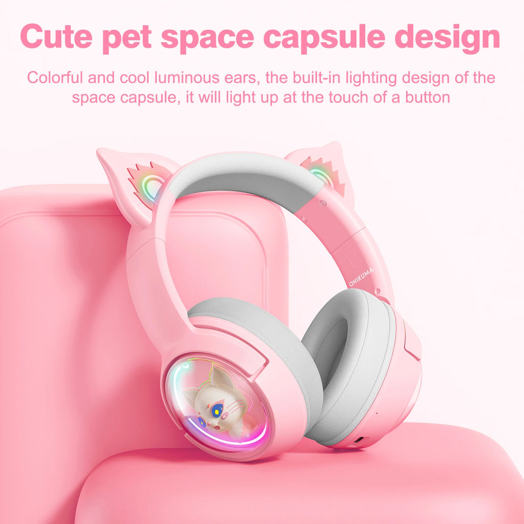 Wireless Cat Ear Gaming Headset | Low Latency Over-Ear Headphones Tidesmit