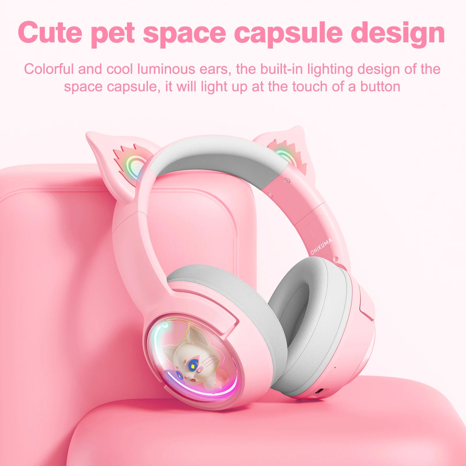 Wireless Cat Ear Gaming Headset | Low Latency Over-Ear Headphones Tidesmit