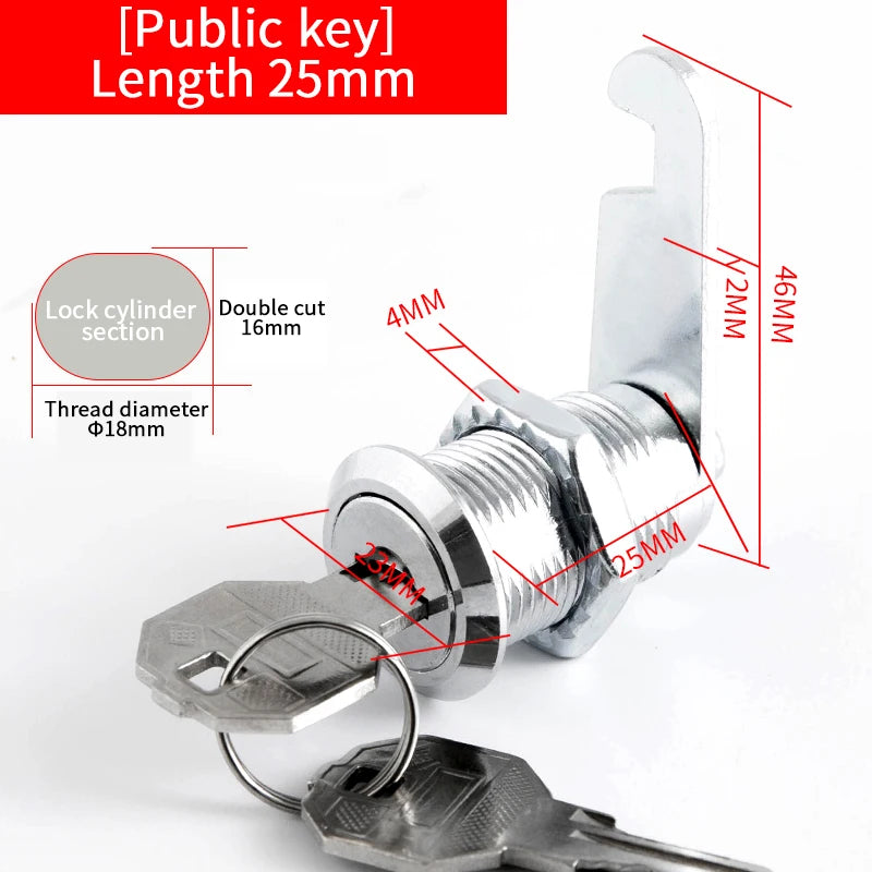 5/20SETS Metal Cylinder Cabinet Security Locker Cam Lock With 2 Keys Same Key Different Key Security Mailbox Lock Drawer 16mm