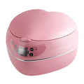 Pink heart-shaped rice cooker with top control panel and indicator lights