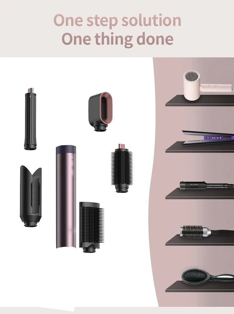 SenCiciMen 6-in-1 pink hair styler set with air dryer, curling barrels, and brushes for professional styling at home.