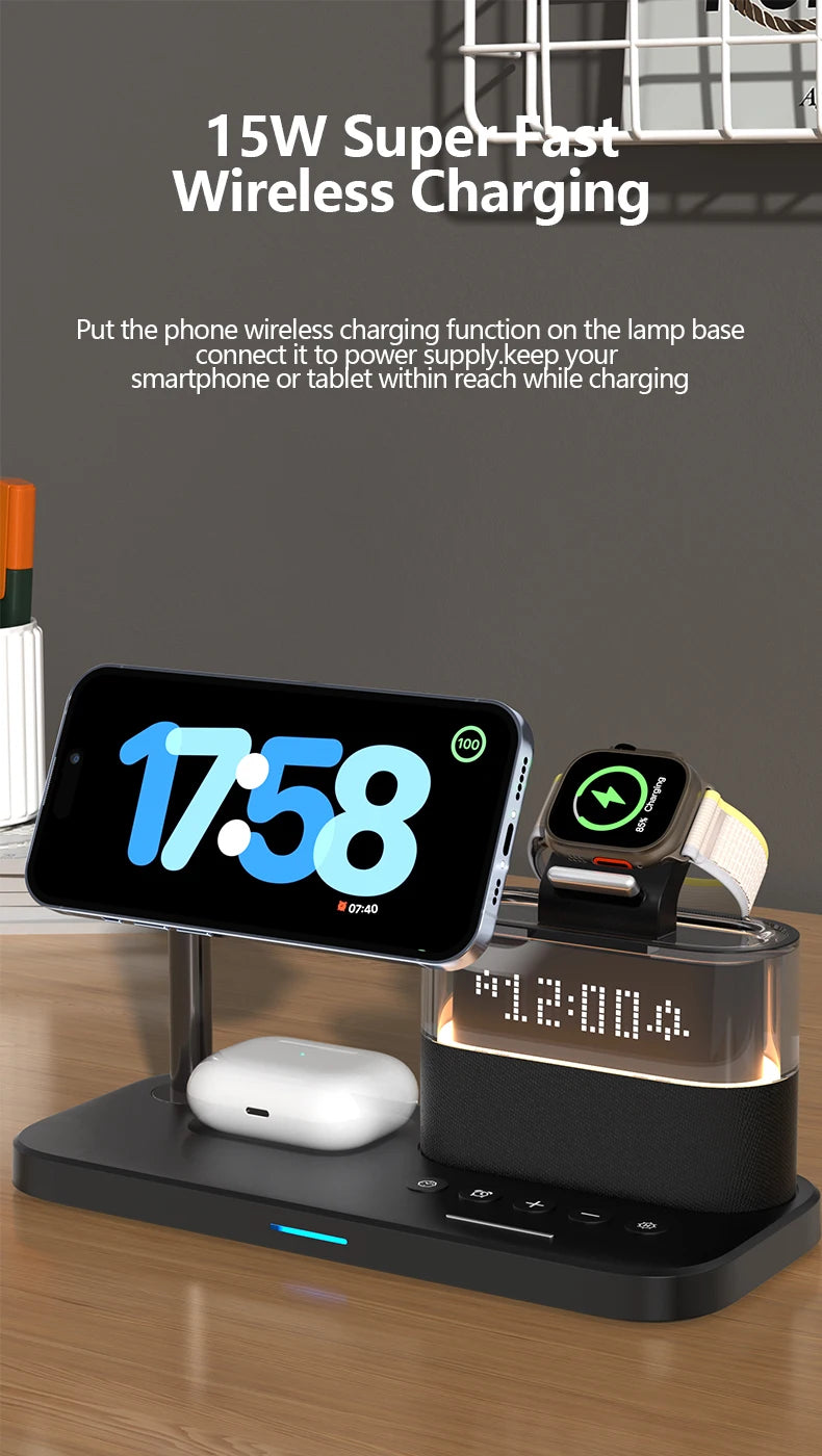 Qi2 Wireless Charger with Alarm Clock & RGB Light - Tidesmit Tidesmit