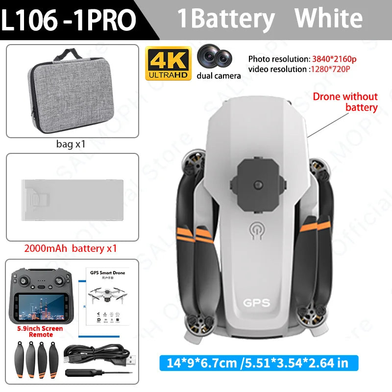 GPS Drone with 4K Camera and Obstacle Avoidance - Tidesmit L106-1PRO L106-1PRO 1B White Tidesmit