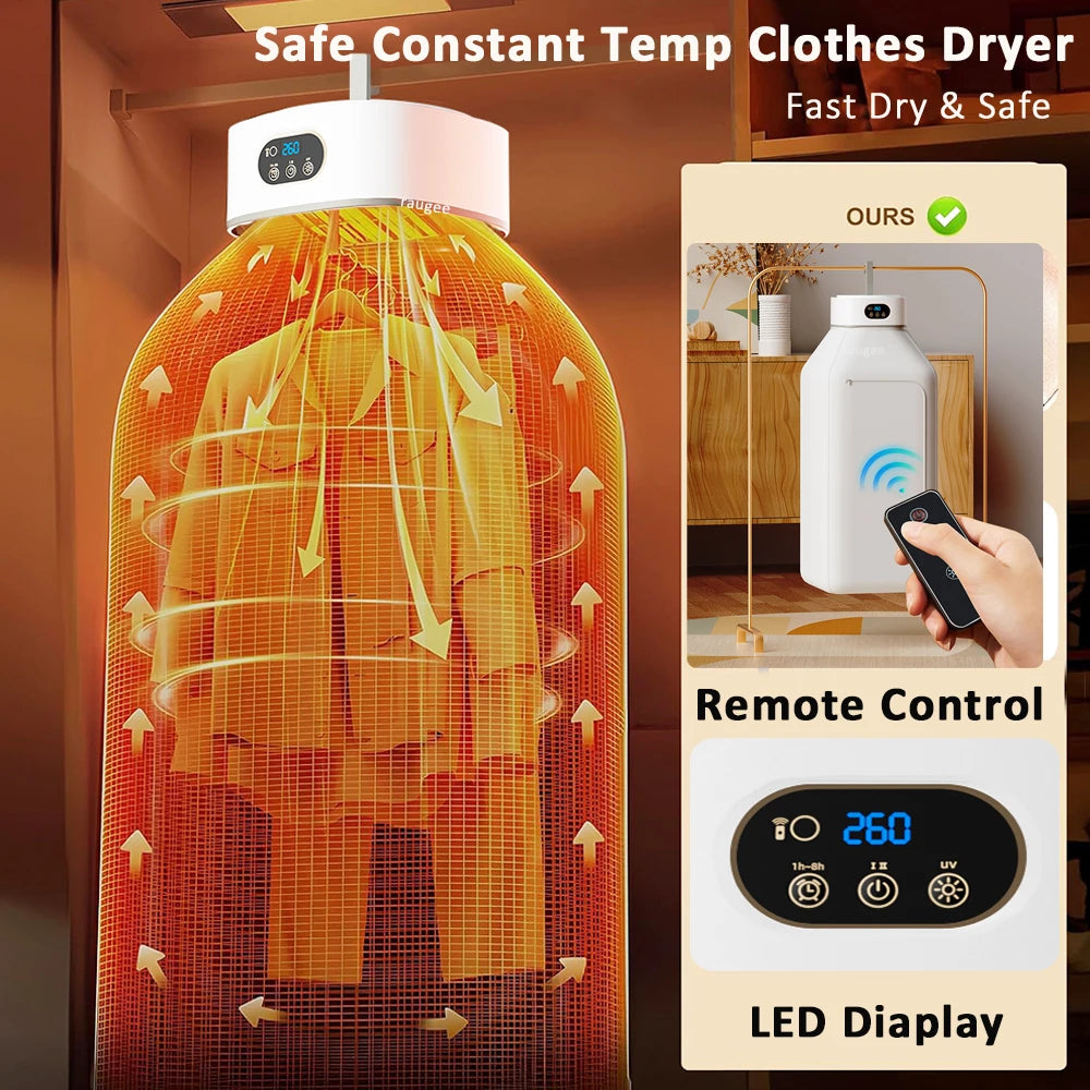 Tidesmit portable electric clothes dryer with intelligent timer and UV sterilization feature, folding design view