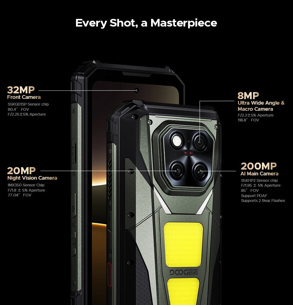 DOOGEE V Max Play 5G Projector Rugged Phone 6.78" 120Hz 20500mAh Dual Camping Lights16GB+512GB 200MP Main Camera NFC Smartphone