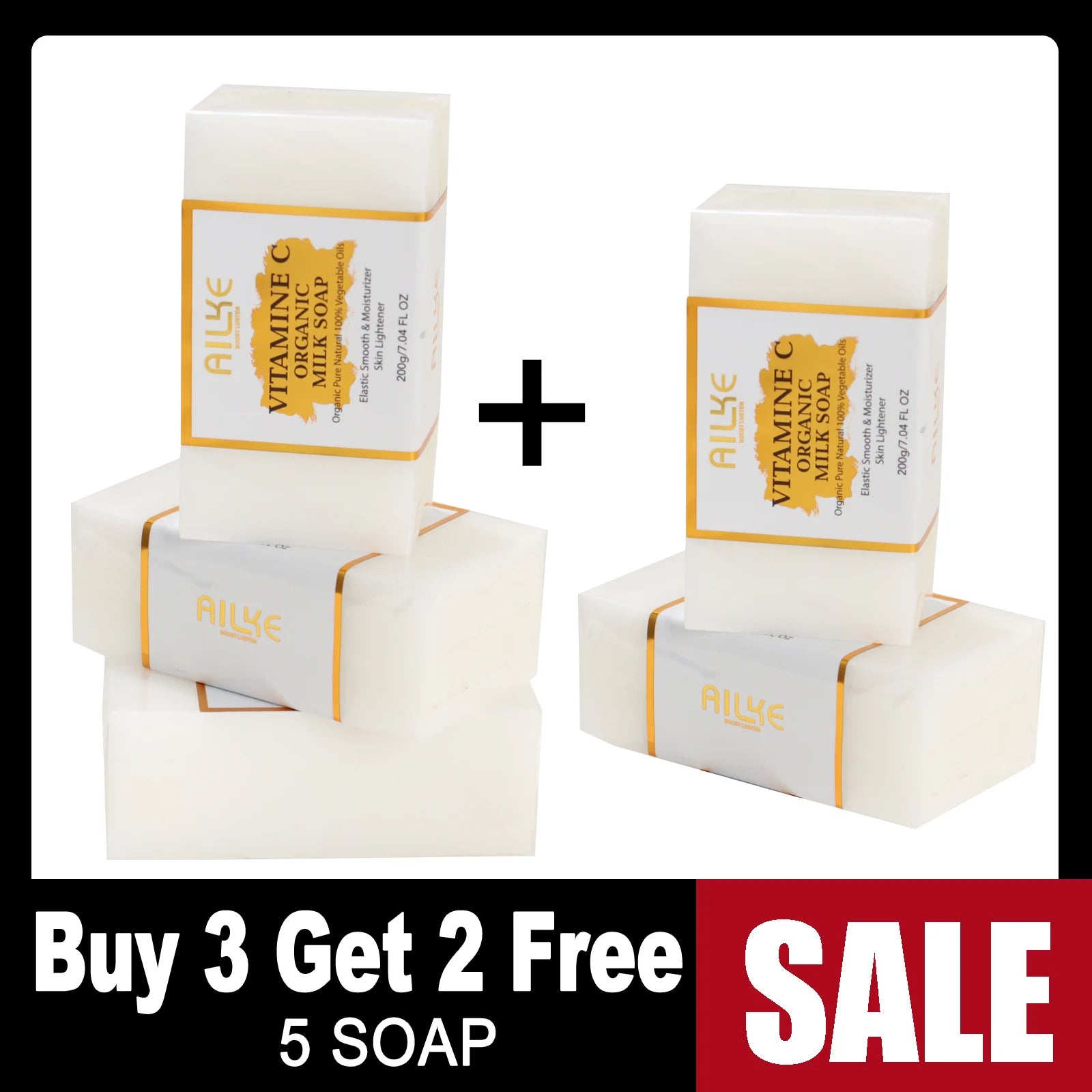 Ailke organic milk soaps containing vitamin C, whitening, wrinkle reducing, anti-aging, smoothing, and softening the skin,200g