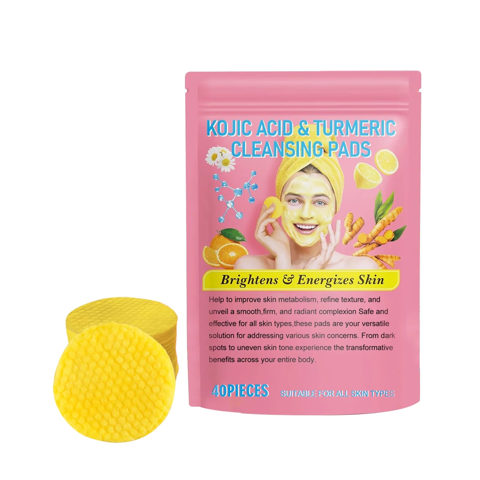 Turmeric Kojic Acid Cleansing Pads Exfoliating Pads Shrink Pores Removing Dead Skin Smooth Brightening Skin Face Cleansing