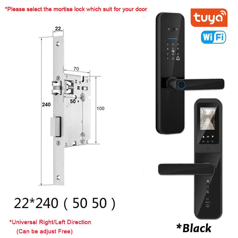 XSDTS New Tuya Wifi Digital Electronic Smart Door Lock With Biometric Camera Fingerprint Smart Card Password Key Unlock