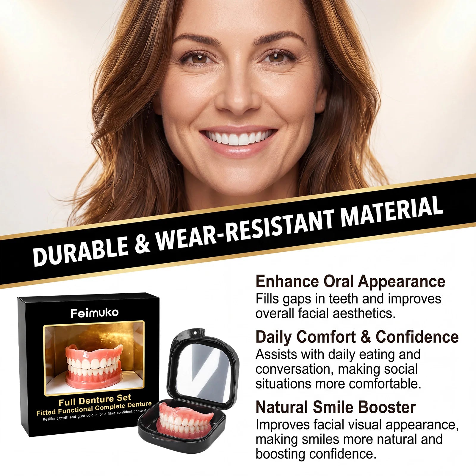 Full Set Dentures Fake Teeth Braces Comfort Fit Instant Confidence Smile Oral Care For Men Women Modify gaps between teeth/v3*