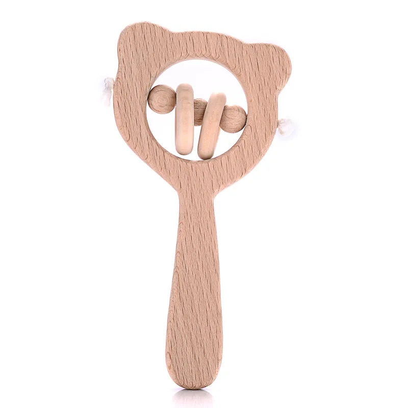 1Pcs Animal Shape Baby Wood Teether Rabbit Owl Beech Wooden Ring Teether Nursing Pendant Baby Rattles Chew Toys