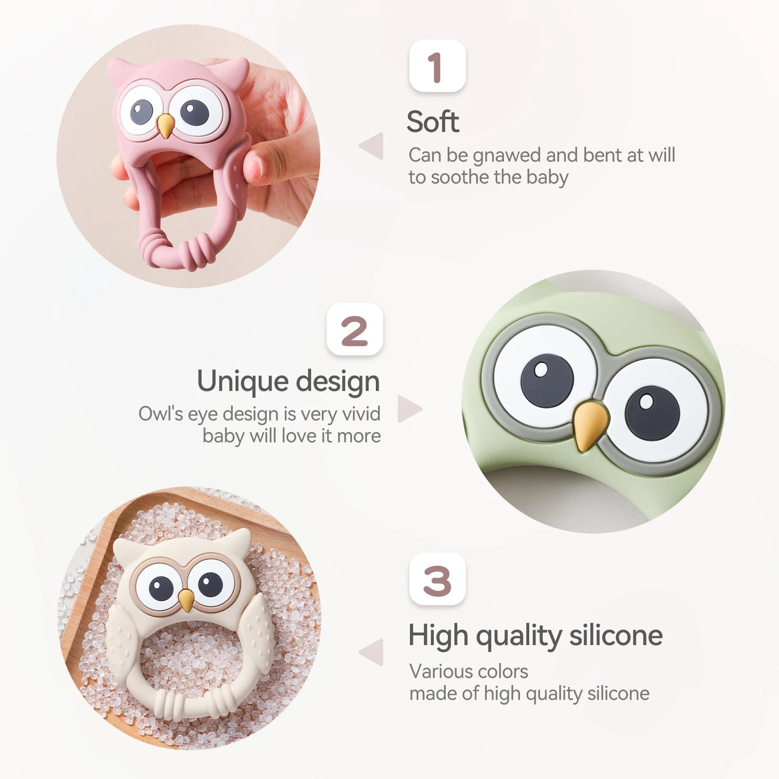 Baby Silicone Teether Toys,Perfect for Teething Toys 0-3-6 Months and Shower Gifts, BPA-Free, Ergonomic Dinosaur Wood Design.
