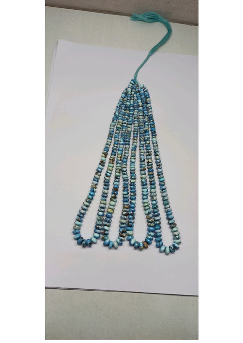 Turquoise rondelle bead strand with hanging tassel, smooth round beads, loose string