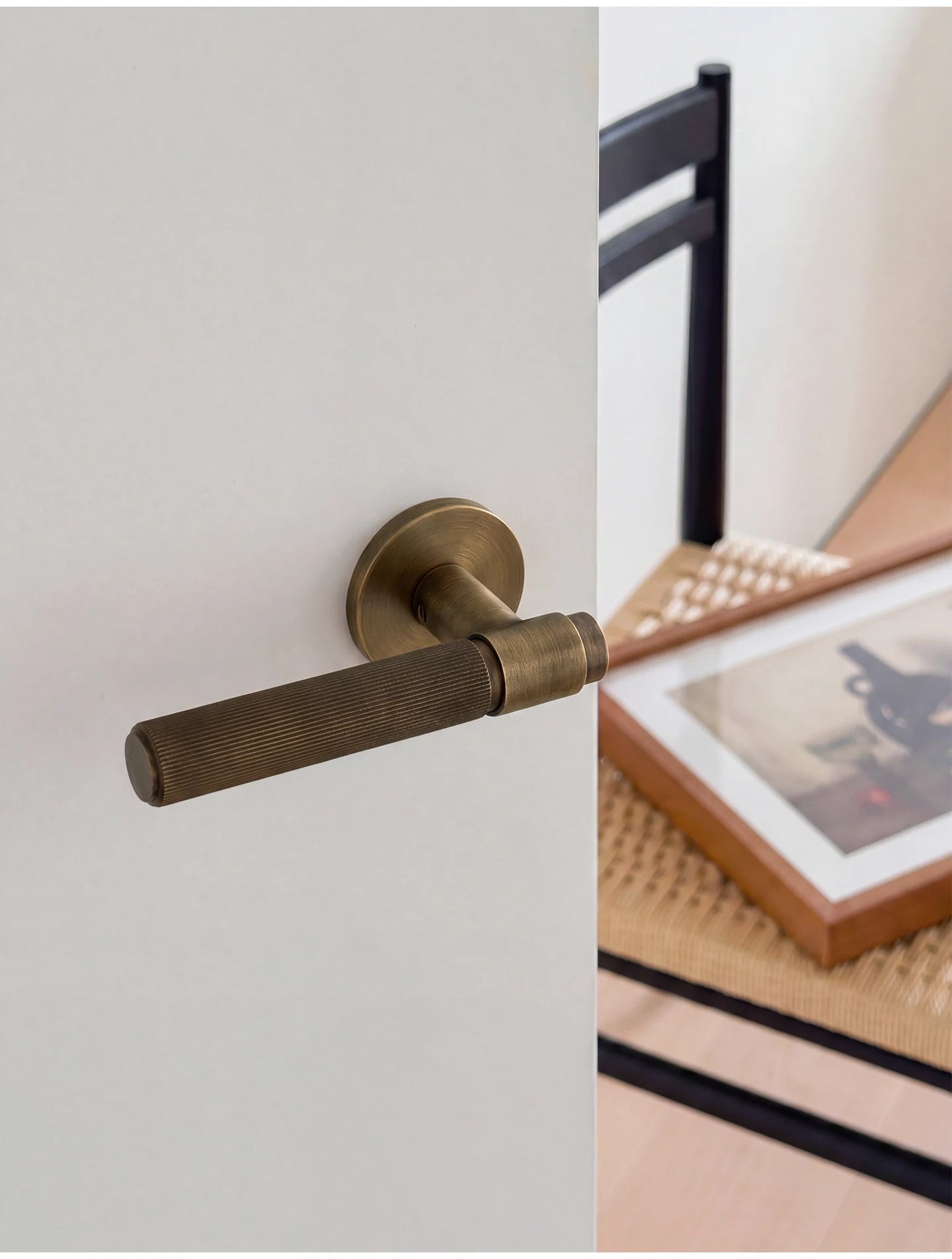 DOOROOM Brass Door Lock Set Modern Stripe Antique Bronze Interior Door Lock Decorative Lock Privacy Lock Passage Lock