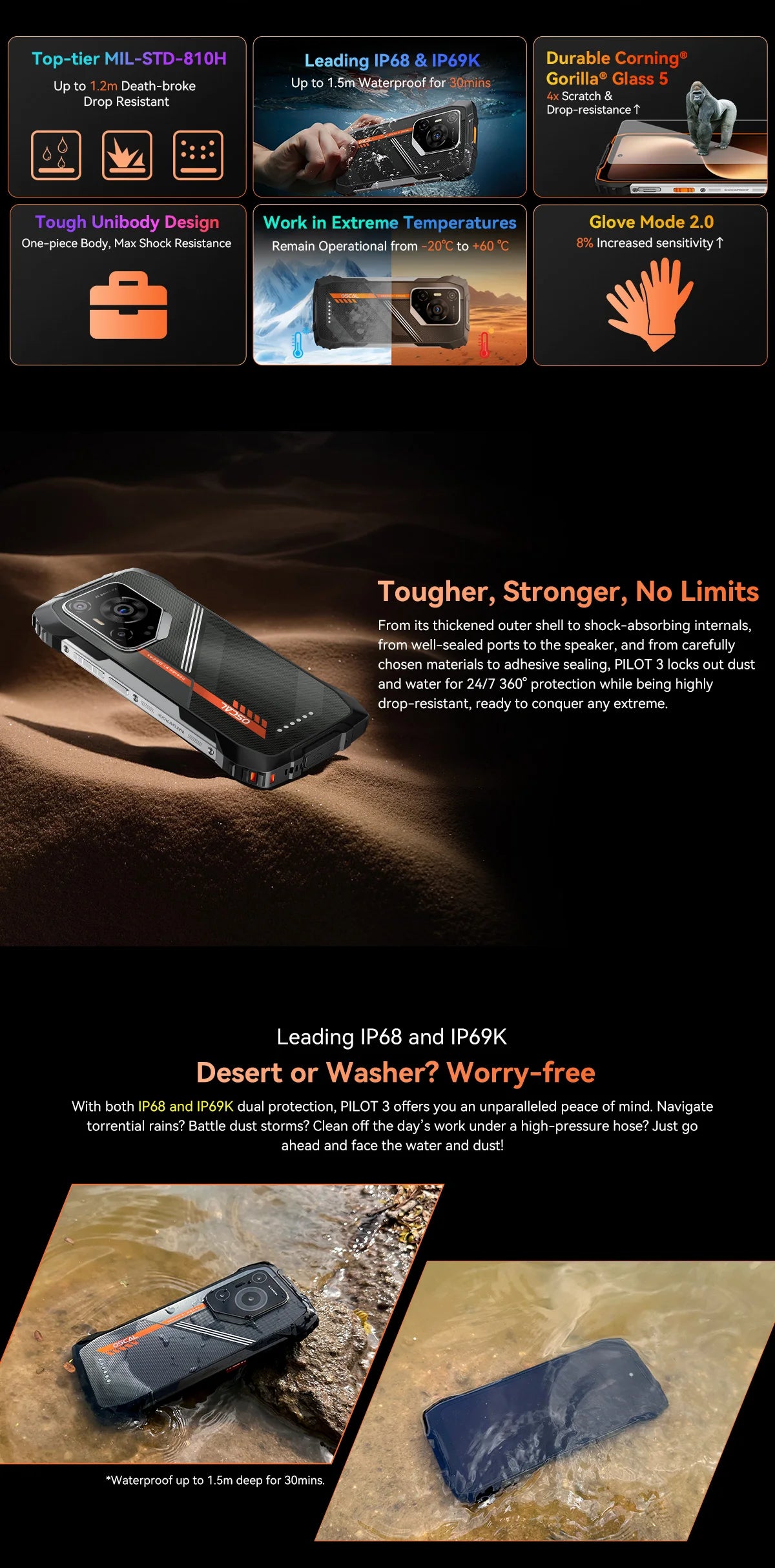 Blackview OSCAL PILOT 3 5G mobile phones AI Rugged Smartphone MTK 6300, 6.78" 2.4K Display 120Hz, 12GB 256GB, 7500Amh Phones