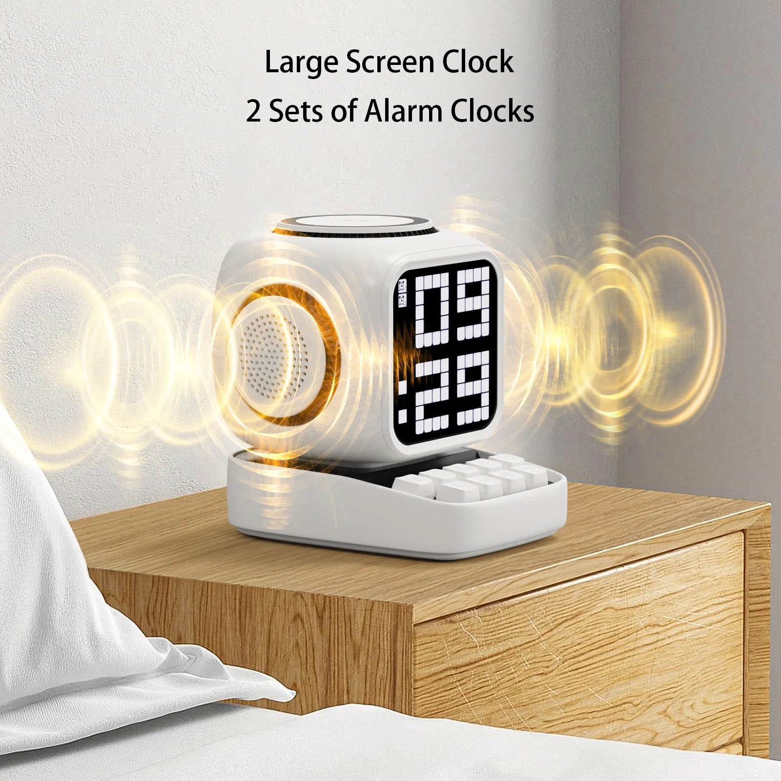 Portable Bluetooth Speaker with 15W Wireless Charger and LED Clock Tidesmit