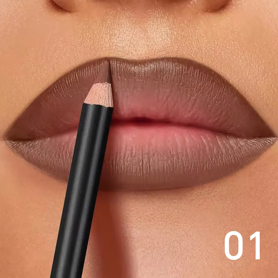 Waterproof matte lip liner in a brown shade, creating a long-lasting, non-transfer matte finish on lips.