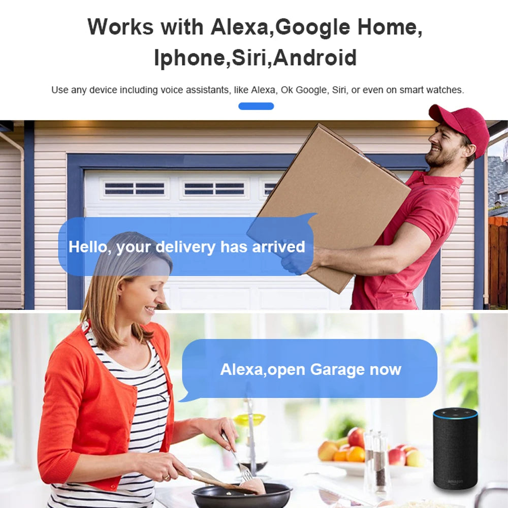 Tuya SmartLife WiFi Garage Door Opener with 3MP Camera Remote Control Two Way Audio Night Vision Recording Alexa Google Support