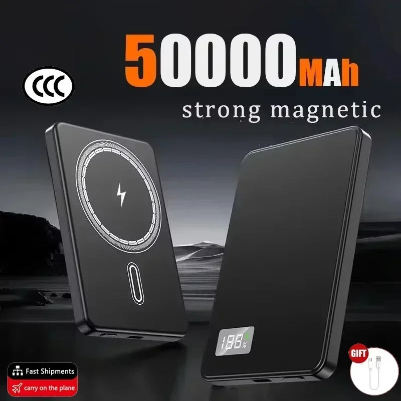 Magnetic Portable Charger 50000mAh - Fast Charging PD Power Bank Black 50000mAh Tidesmit