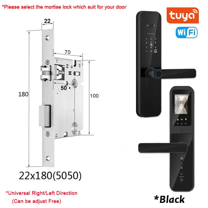 XSDTS New Tuya Wifi Digital Electronic Smart Door Lock With Biometric Camera Fingerprint Smart Card Password Key Unlock