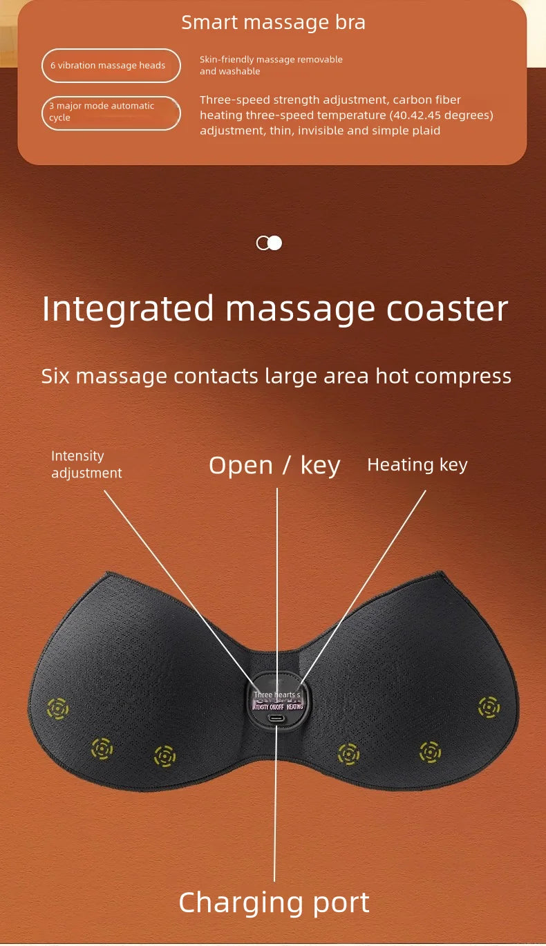 Electric Breast Massager Bra with 6 Vibration Heads - Black Relaxation Treatment Tidesmit