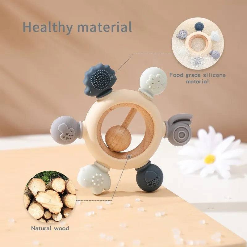 1Pcs Food Grade Baby Silicone Teether Toy Cartoon Car Nursing Teething Ring BPA Free Newborn Health Molar Chewing Accessorie Toy