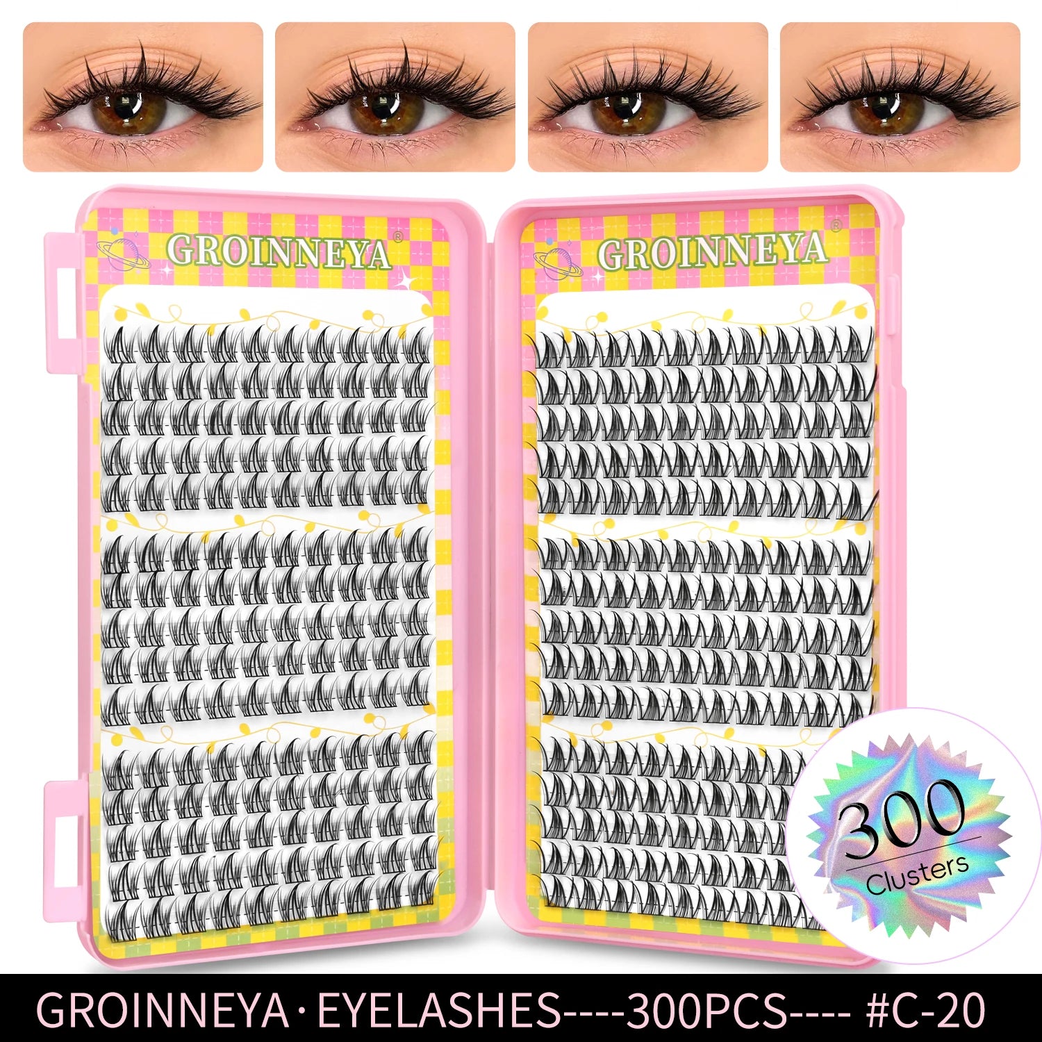 GROINNEYA Eyelashes Clusters 320 pcs Natural Eyelash extension Cluster Lashes Volume Mixed Tray Lashes Cluster Natural