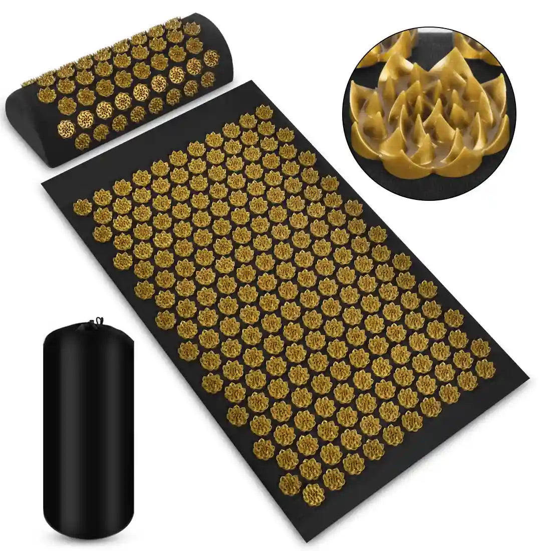 Acupressure Mat Set with Pillow - Deep Tissue Muscle Relief 3PCS Massage Roller 3PCS Lotus Gold Tidesmit