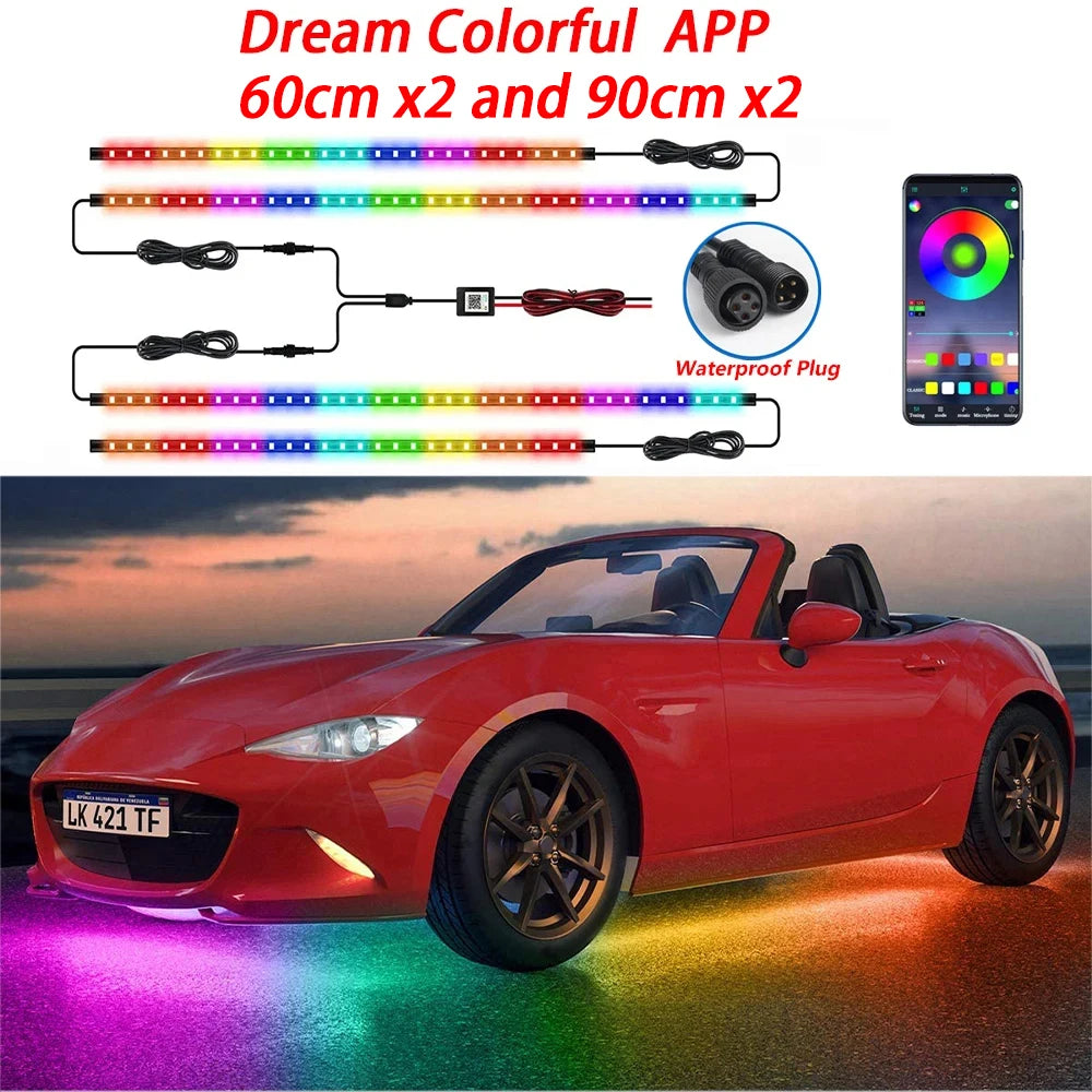 RGB Car Underglow Lights - Smart App Controlled LED Neon Kit DreamAPP 60x2-90x2 Tidesmit