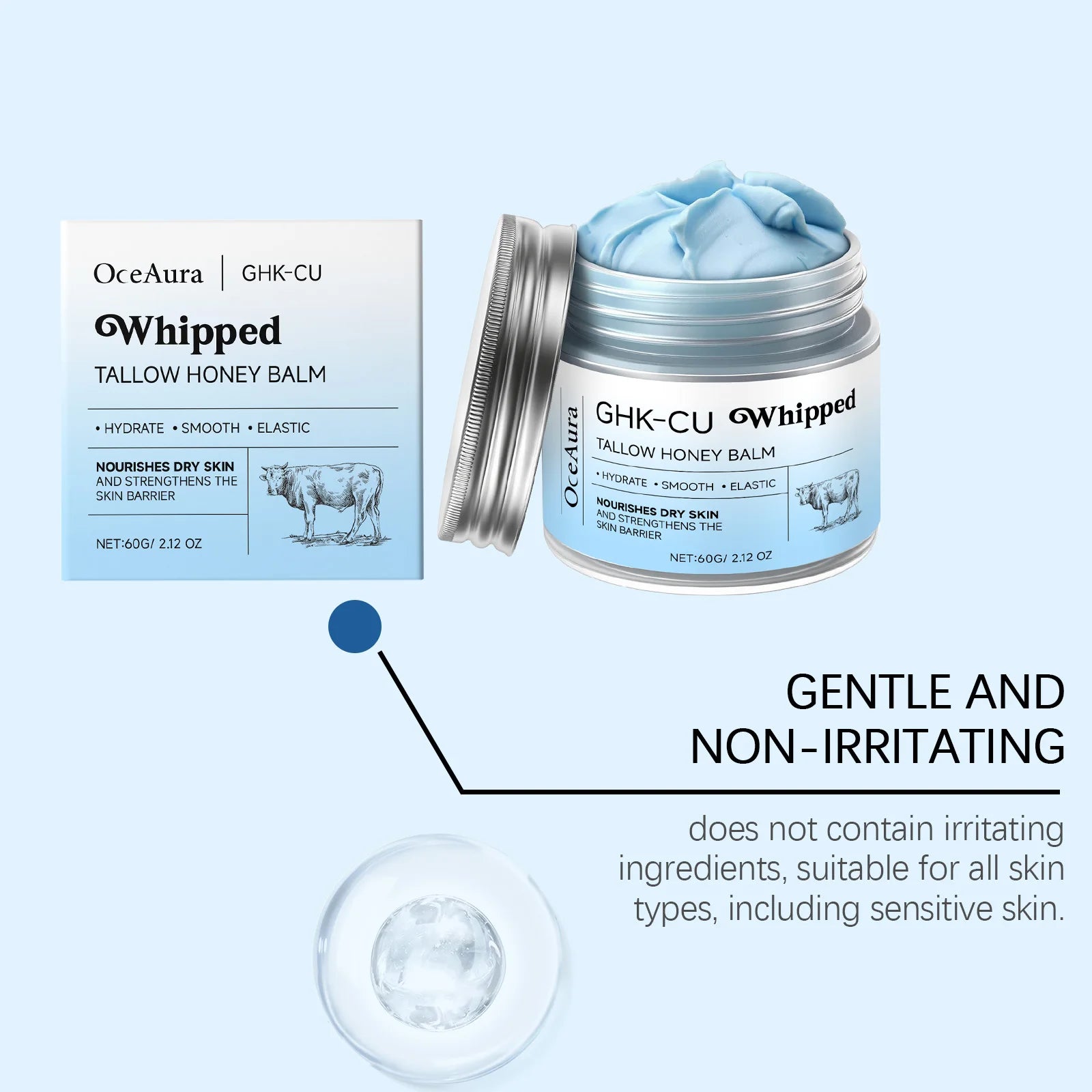 Copper Peptides GHK-Cu Beef Tallow for Skin Blue Balm Manuka Honey Face and Body Moisturizer for Mature Dry & Sensitive Skin