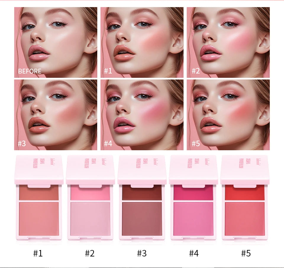 Tidesmit cream and powder blush palette swatch showing natural long-lasting peach and pink shades for face makeup