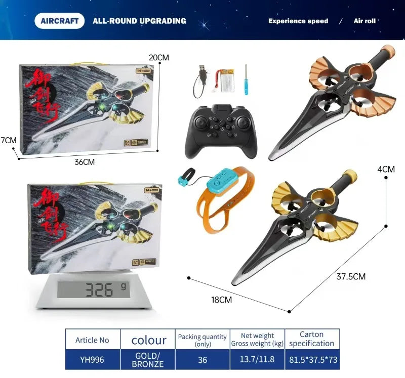 Gesture Controlled Flying Sword Drone with Remote Control Tidesmit