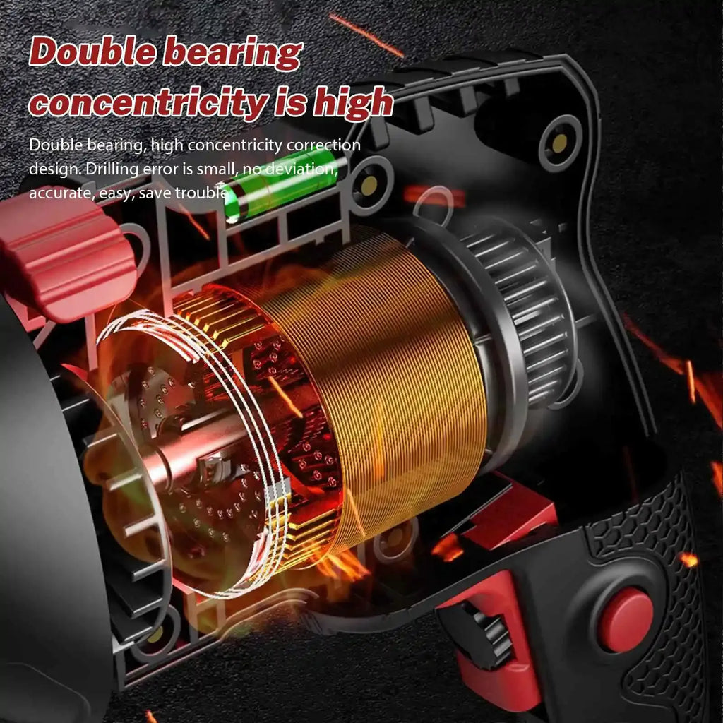 Brushless electric screwdriver drill with visible internal motor coil and chuck
