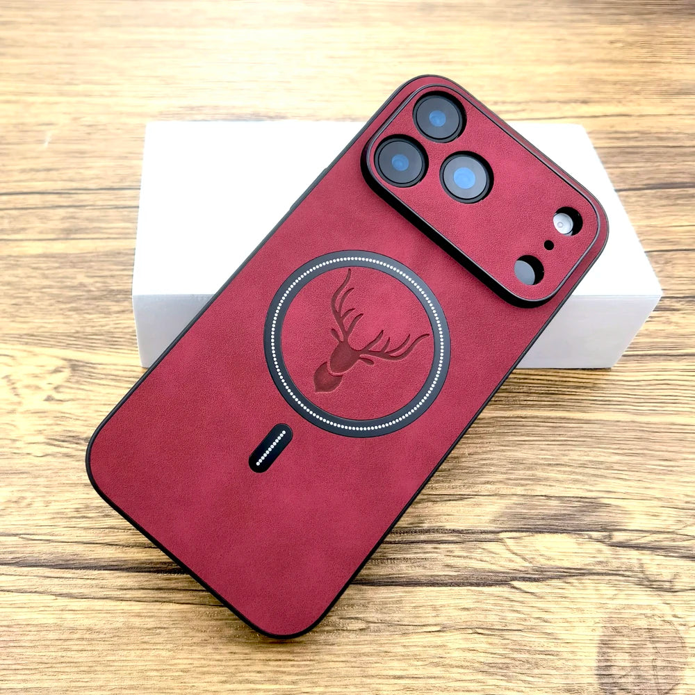 iPhone 17 Pro Max Faux Leather Magnetic Slim Case - Shock Absorbing Red Tidesmit
