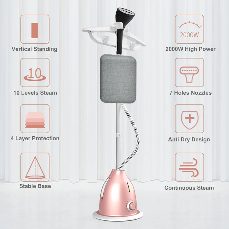 Tidesmit 2000W powerful garment steamer with fabric brush attachment for wrinkle-free clothes, side view detail