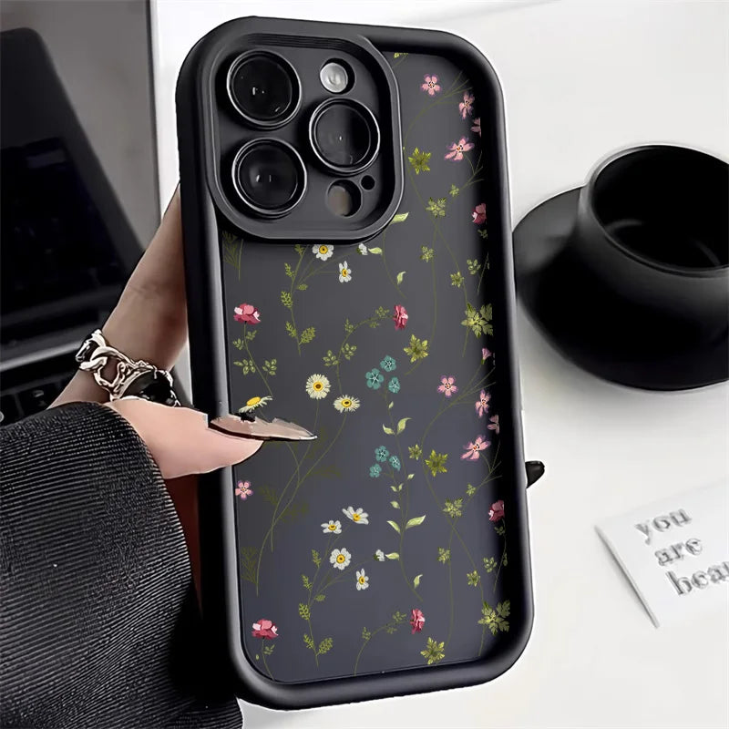 Flower Phone Case for iPhone, Shock-Absorbing Military-Grade Cover Black DG59 Tidesmit