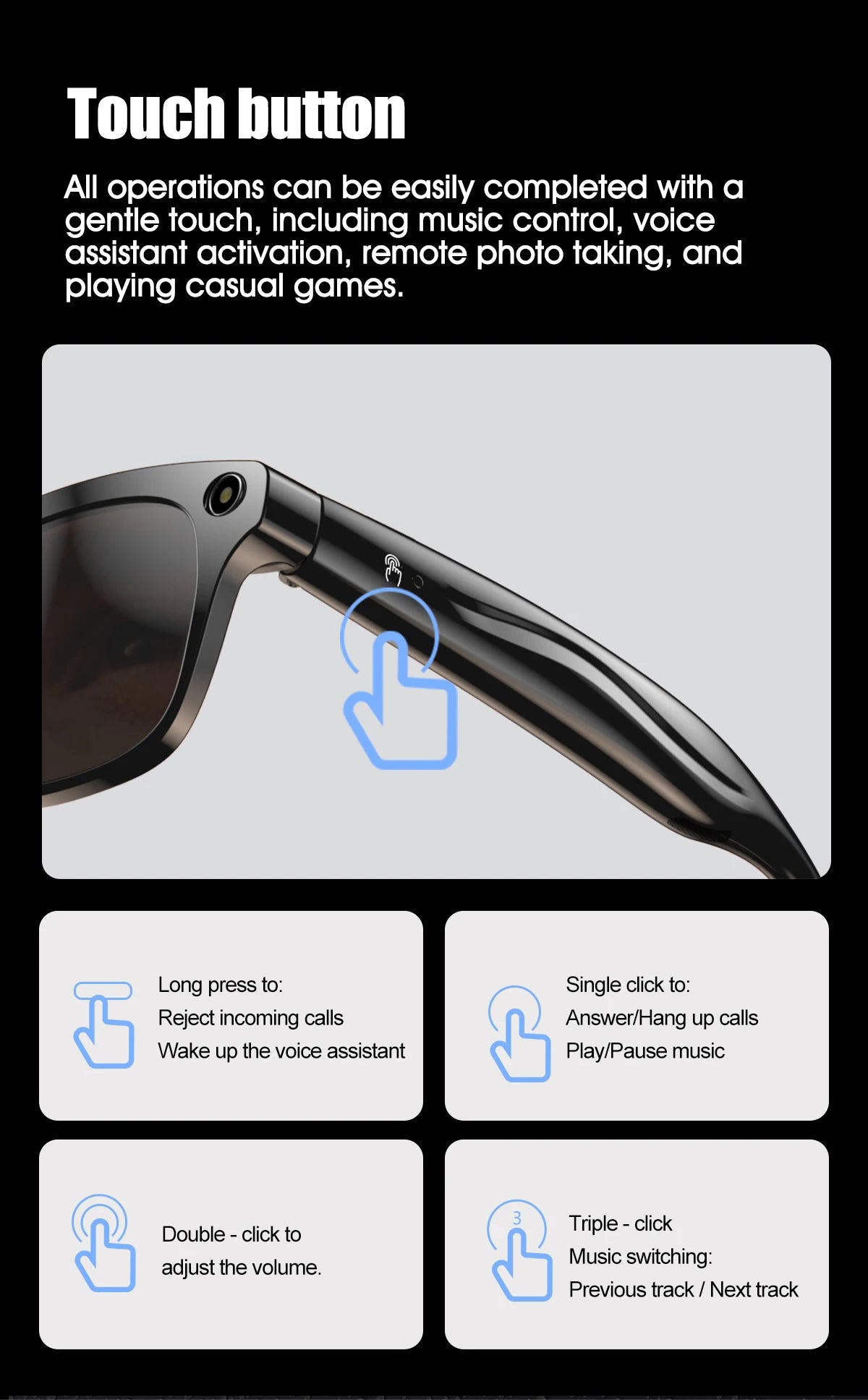 Tidesmit Smart Glasses with Camera, Bluetooth Audio and Voice Control Tidesmit